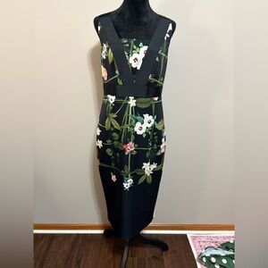 TED BAKER Kacied Secret Trellis floral print strap bodycon midi dress